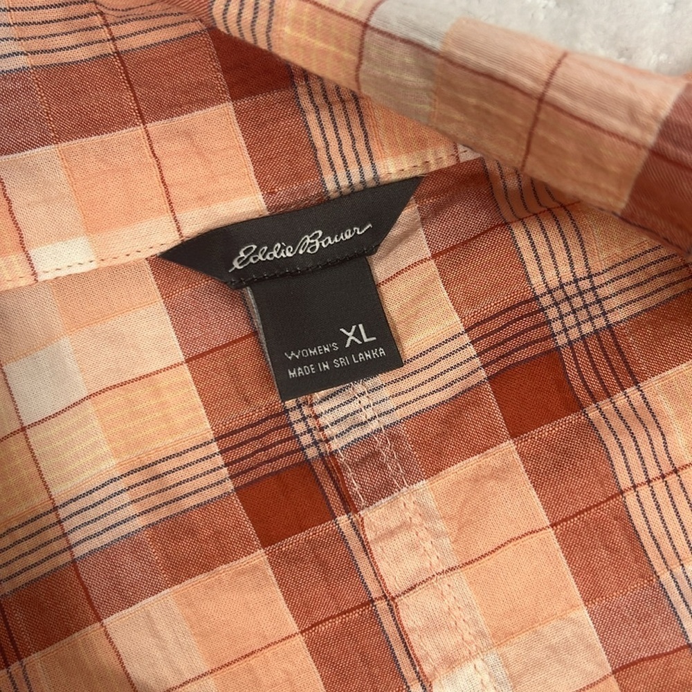 Eddie Bauer button down orange plaid shirt sleeves blouse size XL - Picture 5 of 12